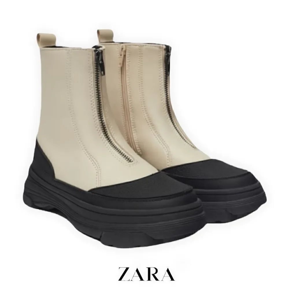 ZARA Kids | Cream & Black | ZIPPERED ANKLE BOOTS